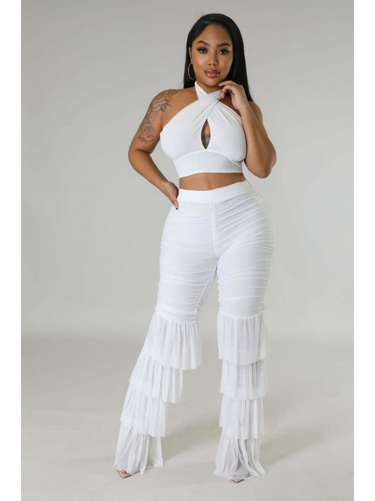 Backless Cut Out Top Gauze Stacked Pants Set